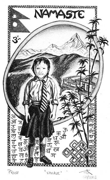 Namaste - Guten Tag! Lithografie von Bettina Pauly